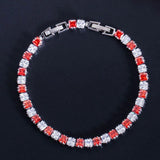 CZ Tennis Style Bracelet with Red & Green Crystals