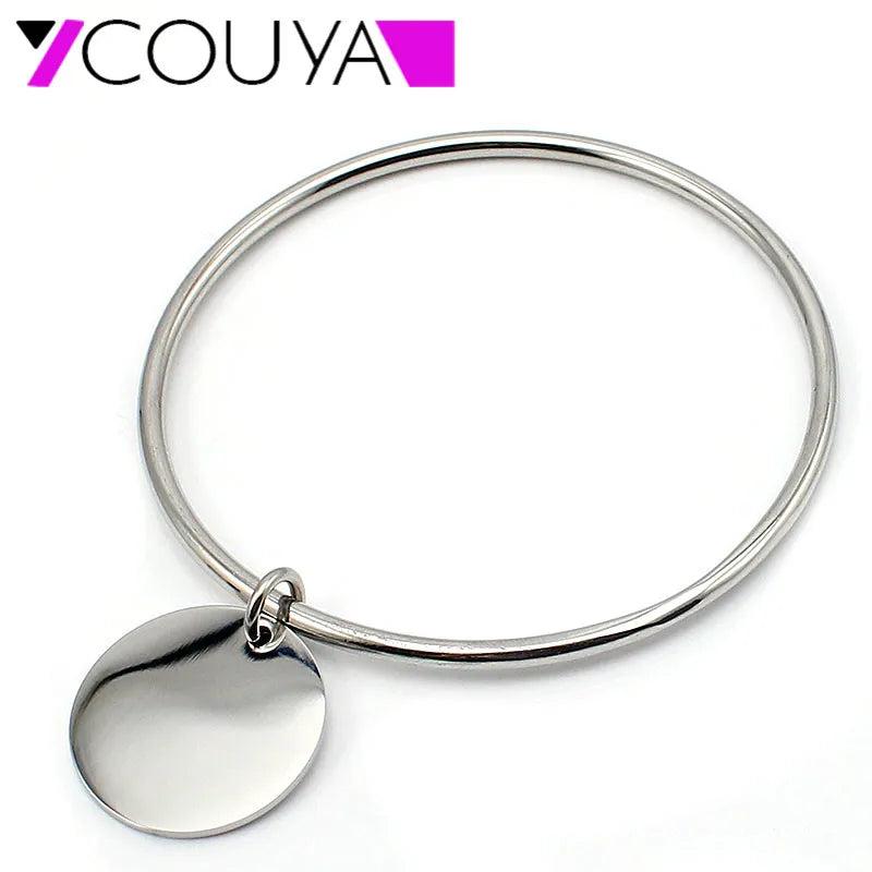 Stainless Steel Silver Bangle Bracelets Round Charm Bangles Women
