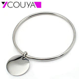 Stainless Steel Silver Bangle Bracelets Round Charm Bangles Women