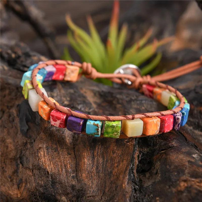 Chakra Bead Leather Wrap Bracelet