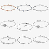 925 Silver Endless Hearts Chain Bracelet Crystal Jewelry