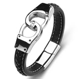 Multicolor Leather Bracelet Men Punk Rock Jewelry Stainless Steel Handcuffs