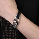 Multicolor Leather Bracelet Men Punk Rock Jewelry Stainless Steel Handcuffs