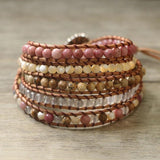 5 Strands Leather Bracelet Natural Stone Handwork Wrap Bracelet