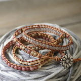 5 Strands Leather Bracelet Natural Stone Handwork Wrap Bracelet