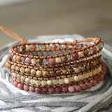 5 Strands Leather Bracelet Natural Stone Handwork Wrap Bracelet