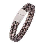 Vintage Leather Rope Bracelet Stainless Steel Clasp Men's Wrist Band