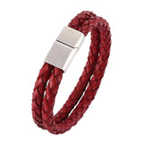Vintage Leather Rope Bracelet Stainless Steel Clasp Men's Wrist Band