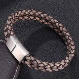 Vintage Leather Rope Bracelet Stainless Steel Clasp Men's Wrist Band
