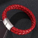 Vintage Leather Rope Bracelet Stainless Steel Clasp Men's Wrist Band