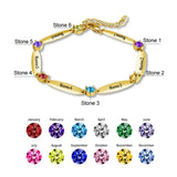 Custom Family Names Bracelet with Birthstone - Engraved Bangle for Mom