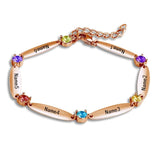 Custom Family Names Bracelet with Birthstone - Engraved Bangle for Mom