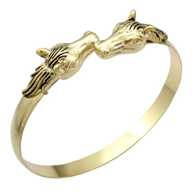 Vintage Western Double Horse Head Equestrian Charm Cowboy Bracelet