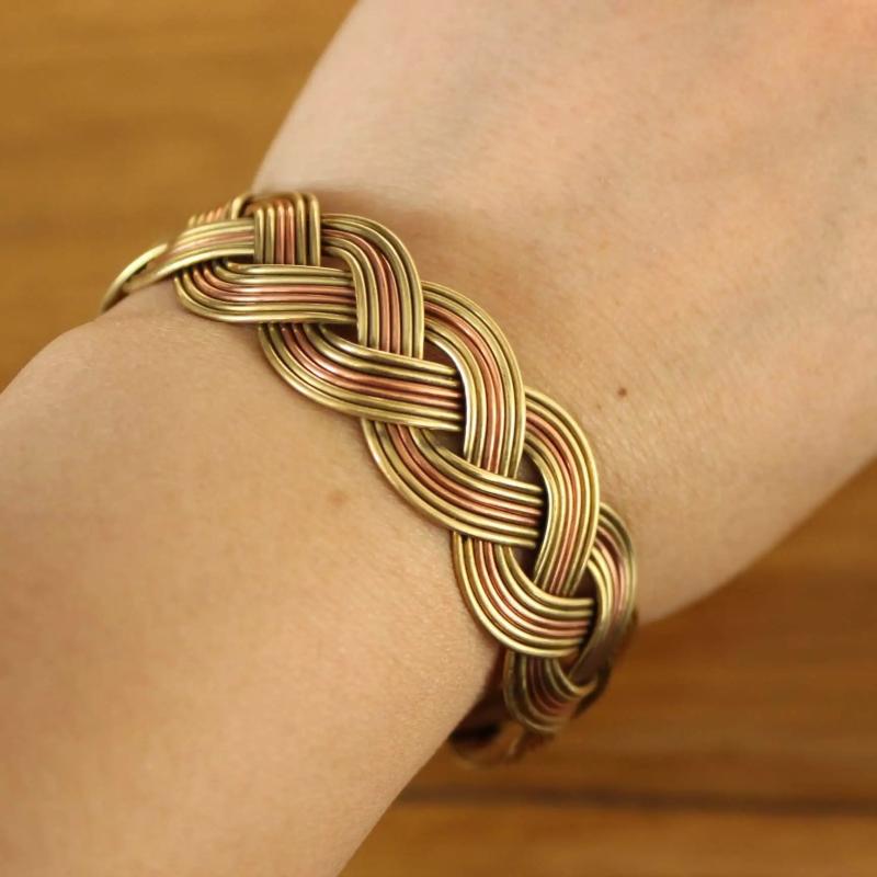 Nepal Tibetan 3 Copper Metal Braided 18mm Wide Open Back Cuff Bracelet