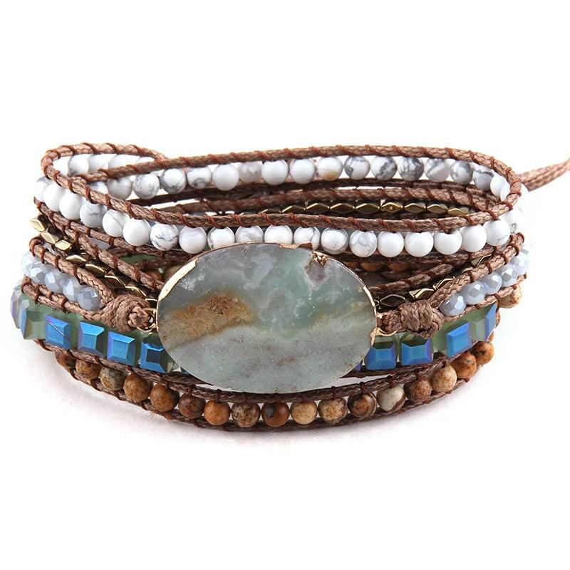 5 Strand Wrap Bracelets Natural Stones/Crystal Charms Women Beaded Jewelry