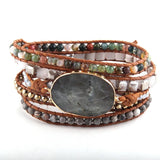 5 Strand Wrap Bracelets Natural Stones/Crystal Charms Women Beaded Jewelry