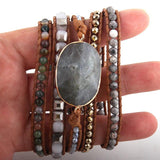 5 Strand Wrap Bracelets Natural Stones/Crystal Charms Women Beaded Jewelry