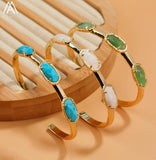 Australian Jades Moonstone Beads Open Cuff Bangle Bracelet Women Boho Jewelry