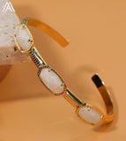 Australian Jades Moonstone Beads Open Cuff Bangle Bracelet Women Boho Jewelry