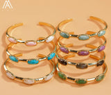 Australian Jades Moonstone Beads Open Cuff Bangle Bracelet Women Boho Jewelry