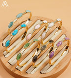 Australian Jades Moonstone Beads Open Cuff Bangle Bracelet Women Boho Jewelry