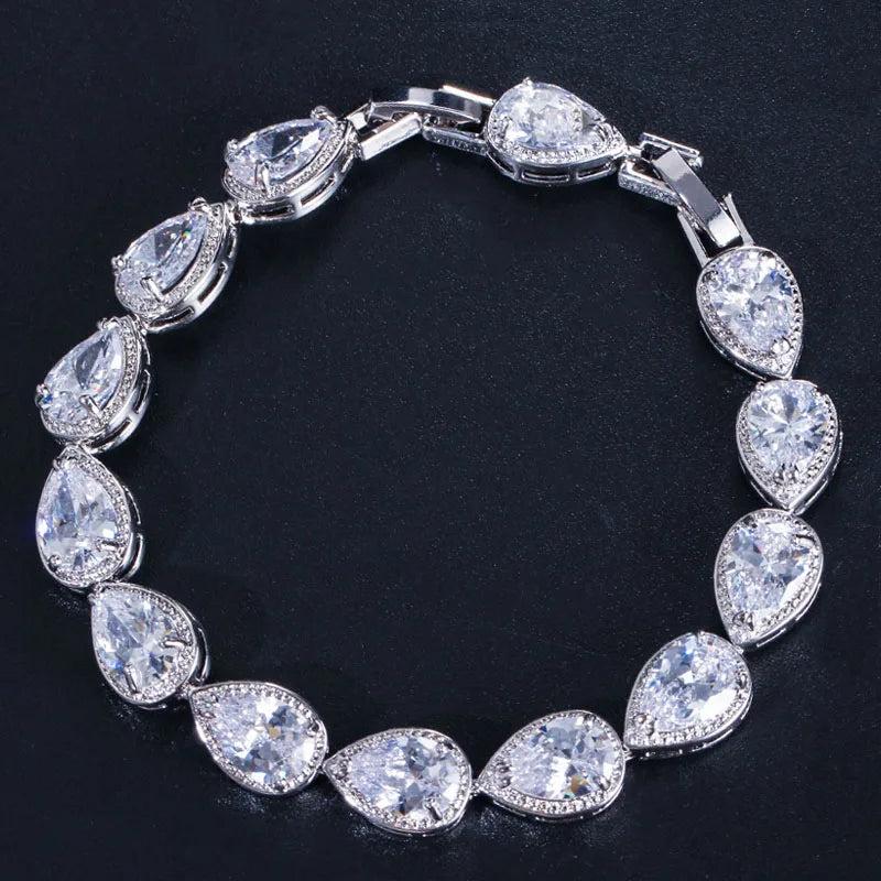 Rose CZ Water Drop Chain Link Bracelet for Women