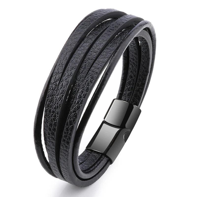 Men's Punk Leather Bracelet Magnetic Buckle Wristband Male Jewelry Vintage