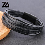 Men's Punk Leather Bracelet Magnetic Buckle Wristband Male Jewelry Vintage