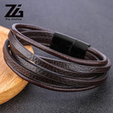 Men's Punk Leather Bracelet Magnetic Buckle Wristband Male Jewelry Vintage