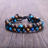 Tiger Eye & Bronzite Stone Beads Double Layer Bracelet for Men