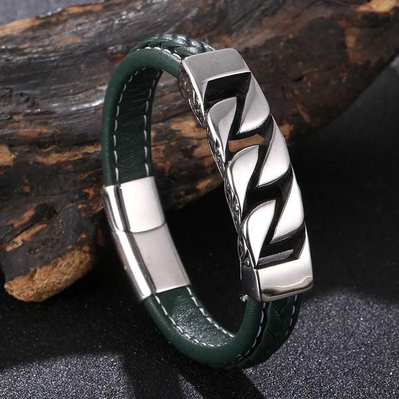 Men's Leather Bracelet Stainless Steel Wristband FR1249