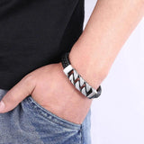 Men's Leather Bracelet Stainless Steel Wristband FR1249