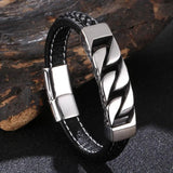 Men's Leather Bracelet Stainless Steel Wristband FR1249