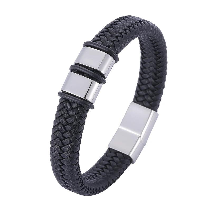 Personalized Men Braided Leather Memorial Bracelet with Family Name FR1166