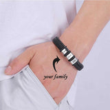 Personalized Men Braided Leather Memorial Bracelet with Family Name FR1166