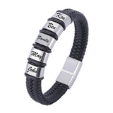 Personalized Men Braided Leather Memorial Bracelet with Family Name FR1166
