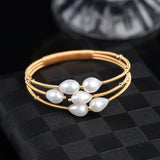 14K Plated Baroque Pearl Cuff Bangles for Women