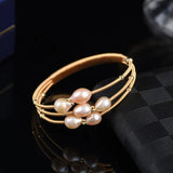 14K Plated Baroque Pearl Cuff Bangles for Women