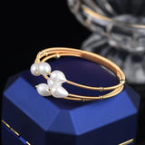 14K Plated Baroque Pearl Cuff Bangles for Women