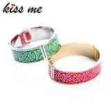 Ethnic Carving Alloy Bangle Green Red Enamel Magnetic Cuff Bracelet
