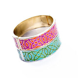Ethnic Carving Alloy Bangle Green Red Enamel Magnetic Cuff Bracelet