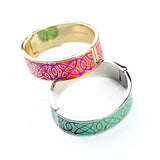 Ethnic Carving Alloy Bangle Green Red Enamel Magnetic Cuff Bracelet