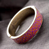 Ethnic Carving Alloy Bangle Green Red Enamel Magnetic Cuff Bracelet
