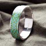 Ethnic Carving Alloy Bangle Green Red Enamel Magnetic Cuff Bracelet