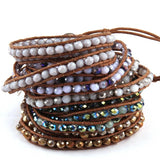 Glass Crystal Long Wrap Bracelet 3 Wraps Leather Bracelet For Women