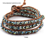 Glass Crystal Long Wrap Bracelet 3 Wraps Leather Bracelet For Women