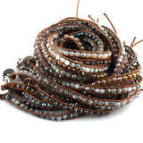 Glass Crystal Long Wrap Bracelet 3 Wraps Leather Bracelet For Women
