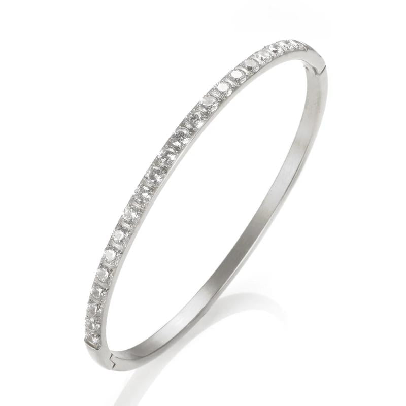 Cz Inlay Full Crystal Couple Lover Bracelets 4mm Width Golden Jewelry Gift