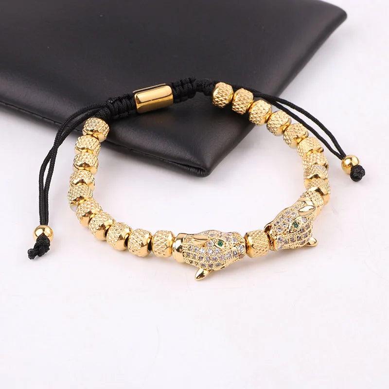 Stainless Steel Beads CZ Pave Leopard Charm Bracelet