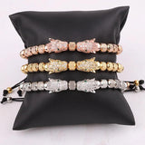 Stainless Steel Beads CZ Pave Leopard Charm Bracelet